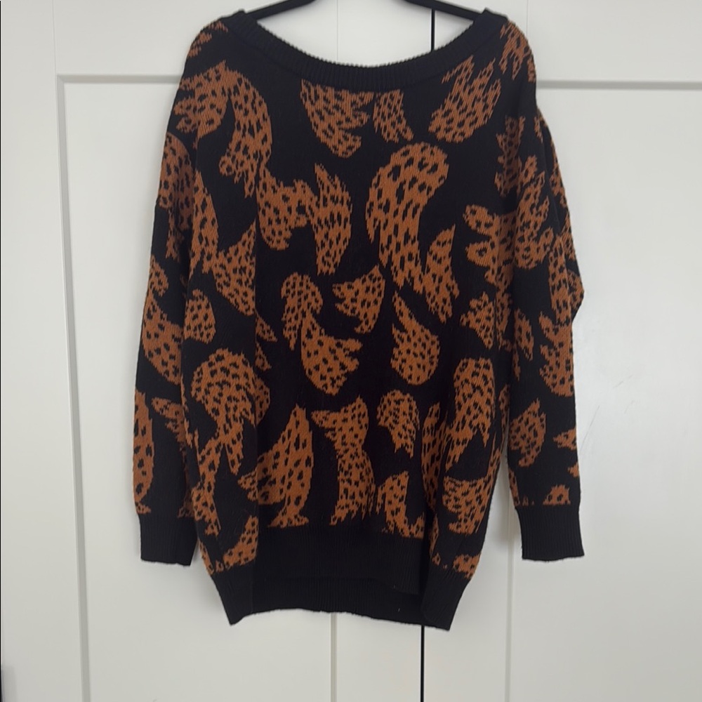 FARM Rio Leopard Print Black and Brown Sweater